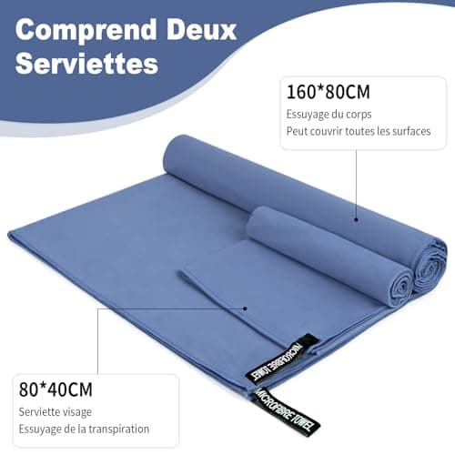 Pfloge® Serviette Microfibre Lot de 2, 160x80cm Serviette Sport Musculation + 80x40cm Serviette Voyage, Séchage Rapide, pour Le Fitness, Piscine, Sauna, Plage, Voyages(Bleu Marine)