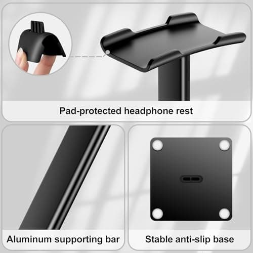New Bee Support Universel pour écouteurs Over Sennheiser, Sony, Audio-Technica, Bose, Shure, AKG, Casque de Jeu et Affichage, Aluminium + TPU + ABS, Noir