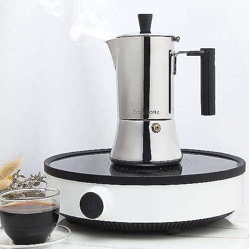 Easyworkz Pedro Cafetière italienne en acier inoxydable pour 6 tasses 300ml Pour induction à gaz et toutes les cuisinières (Argenté)