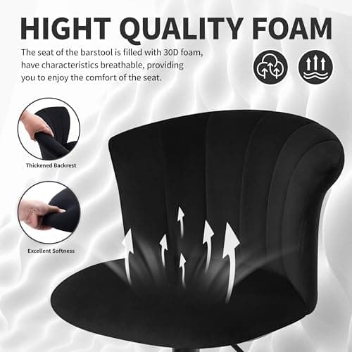 STOOLINK Tabouret de Bar Lot de 2 Chaise de Bar Tissu Velours Soie, Cuisine Siège Bar Réglables Chaises Bar, Tabourets de Bar avec Repose-Pieds, Convient pour Cuisine, Comptoir, Bar-Noir
