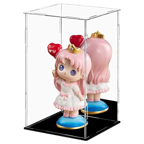 Dezzer Vitrine Acrylique avec Base Noire, Assembler la boîte à poussière de la boîte Acrylique de comptoir pour l'action Figurines Jouets, Collectibles, Stockage à Domicile (15 x 15 x 25 cm)