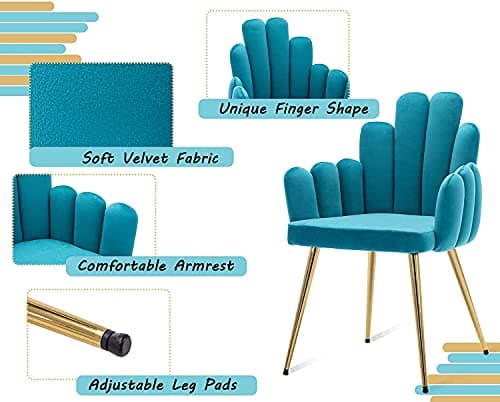 Wahson Chaise de Salle à Manger Lot de 4, Chaise Salle à Manger en Velours, Chaise de Salon Moderne avec Accoudoir et Pied Doré, Chaise de Cuisine pour Restaurant et Salle à Manger, Bleu