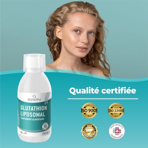Bandini® Glutathion Liposomal 250 ml - Forme Active L Glutathion Réductase (GSH) Liquide - Puissant Antioxydant & Anti-âge - Protection Cellulaire Optimale - 100% Vegan Sans OGM - Avec Bouchon Doseur