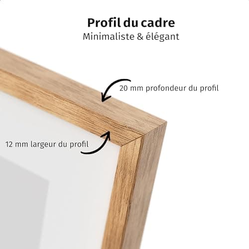 JUNOMI® Lot de 2 cadres photo en chêne de qualité supérieure, format A3 (29,7 x 42 cm), cadre en bois véritable DIN A3 avec verre acrylique incassable, cadre en chêne