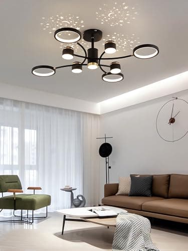 QYSMGS Plafonnier à Led Plafonnier noir et or Plafonnier affleurant Plafonniers Salon Lampes de plafond modernes pour chambre à coucher Dimmable Lustres acryliques créatifs Plafonnier (4+4 têtes)