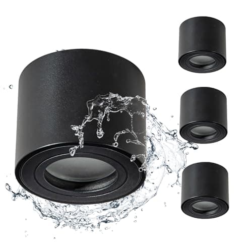 Gleonlux Spot en Saillie IP44, Plafonnier Salle de bain, Spot LED en Saillie Plafond 230V Imperméable, Ø80x65mm aluminium Rond Noir downlight pour Modules LED, Lot de 4