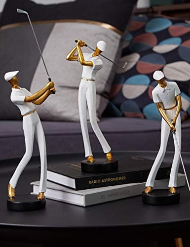 Amoy-Art Golfeur Figurine Statue Golf Arts Décor Moderne Cadeau Sculpture Maison Décoration Résine Blanc 24cm
