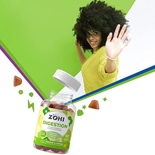 Complément Alimentaire Digestion-Gummies Digestion facilitant la digestion et améliore le transit- Fenouil-60 gommes de fruits- goût Pomme et Citron Sans Sucres-Vegan- ZOHI- Fabriqué en France