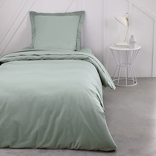 TODAY Essential - Drap Housse 90X190 cm 1 Personne 100% Coton Uni, Celadon