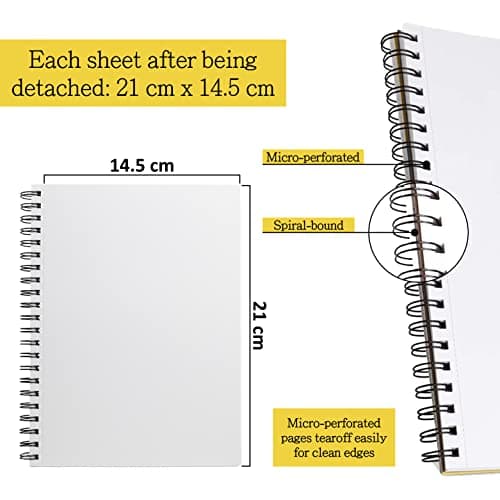 Elan Carnet de Dessin A5, 50 Feuilles 200gsm Papier Lisse, Cahier de Dessin A5, Bloc de Dessin A5, Drawing Book A5, Bloc Dessin à Reliure Spirale, Papier de Dessin, Carnet Dessin Professionnel