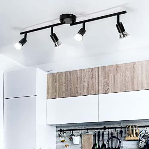 wowatt Plafonnier LED 4 Plafonnier cuisine Incl. 4x 5W Spots GU10 420lm Pivotant Salon Entrée Chambre Blanc froid Plafonnier spot 6000K Noir Moderne Inoxydable