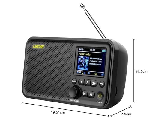 LEICKE Radio portátil Dab+ Con Bluetooth 5.0, Radio Dab/Dab+ y FM, Pantalla a Color de 2,4 Pulgadas, Radio de Cocina Con Cable, batería de 4000 mAh, conexión MicroSD/TF/AUX, Funciones de Alarma