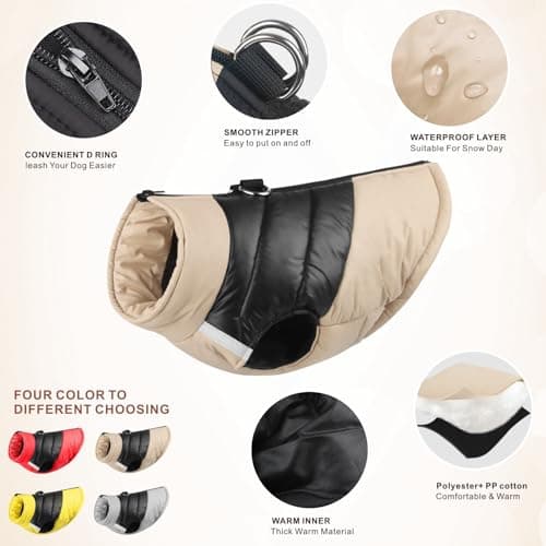 Idepet Manteau d'hiver pour Chien Vêtements Imperméables pour Petit Moyen Grand Chien Chat Taille S L L XL XXL 3XL 4XL 5XL (Couleur Kaki, S)