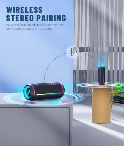 Ortizan Enceinte Portable Bluetooth 5.3, Haut-Parleur Puissant 40W, Double Appairage Stéréo, Lumière LED RVB, IPX7 étanche, AUX, Carte TF