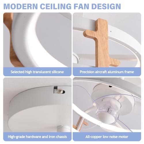 MOUNM Ventilateur Plafond avec Lumiere, Plafonnier LED Luminosité Dimmable de 3000k-6000k, Ventilateur Plafond 40cm et Télécommande, Luminaire Ventilateur Plafonnier 6 Vitesses 58W(45W+13W)