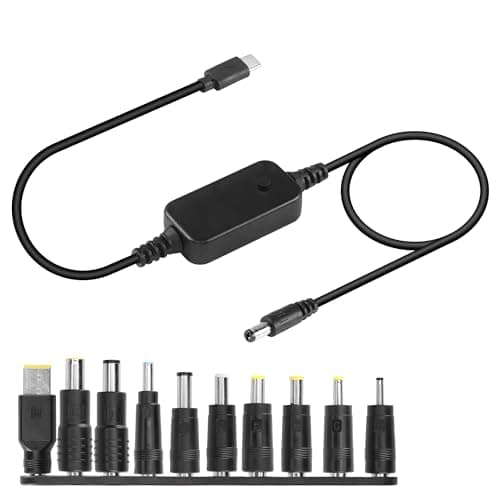 CERRXIAN Câble adaptateur USB C vers DC PD de 1,6 m avec 10 embouts de connexion, câble d'alimentation de type C vers DC, tension réglable 5 V-9 V-12 V-15 V-20 V PD, câble de charge rapide