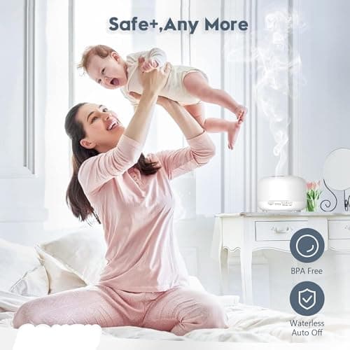LONID 500ml Diffuseur d'Huile Essentielle, Ultrasonique Diffuseur Huiles Essentielles, Humidificateur d'air lumières 7 Colorées,Arrêt Automatique 4 Timing, Spa, Yoga, Massage,Apaisant (Blanc)