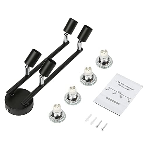 Tomshine Plafonnier LED 4 Spots orientables, noir 4 x 4W GU10 Barre Spot Plafond LED Eclairage intérieur pour Salon Salle à Manger