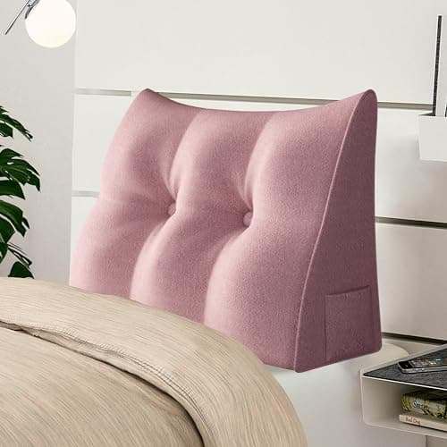 Johnear Coussin cale de lecture pour lit et canapé, rose, 60 cm, grand coussin lombaire triangulaire