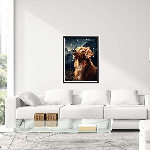 Diymood 5D Kit Complet de Broderie Diamant Chien - Peinture Diamant Nuit Étoilée Rond Point de Croix - Décoration Murale pour Chambre, DIY Diamond Painting Maison 30x40cm