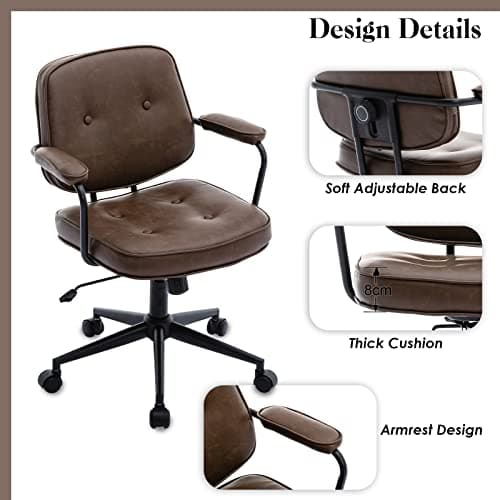 Wahson Chaise de Bureau à roulettes en Cuir PU Fauteuil de Bureau Erconomique Réglable en Hauteur Chaise Bureau Cuir,Marron