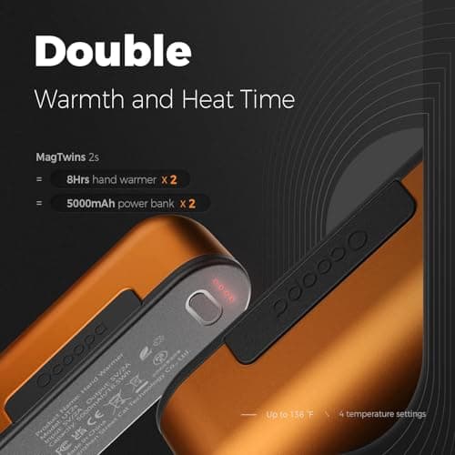 OCOOPA Chauffe Main Rechargeable 5000mAh 2Pack, Chaufferette Électrique Magnétique, 16 Hrs de Chaleur 4 Niveaux de Chaleur jusqu'à 145°F, Raynauds, Golf, Cadeaux Techniques Union UT2s