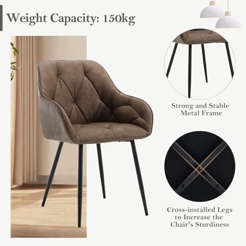 WOLTU Chaise de Salle à Manger, Chaise de Cuisine Rembourrée avec Dossier, Accoudoirs, Pieds en Métal, Chaise Ergonomique pour Salon, Bureau, en Simili Cuir Vintage, Marron foncé, EZS03dbr-1