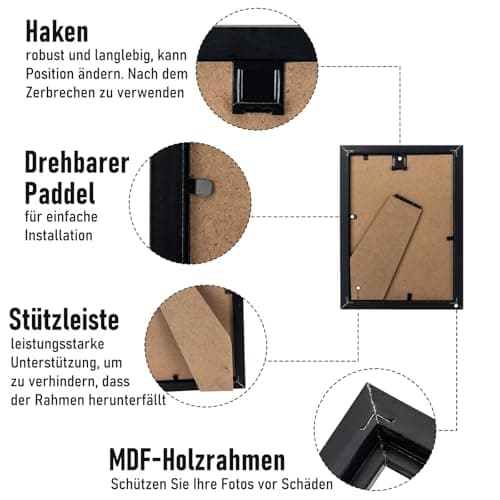 kollyseek set de 20 cadres photo 13 x 18 cm en MDF, cadre photo noir cadre portrait en verre plexi, salon pour poser et suspendre - support mural ou de table