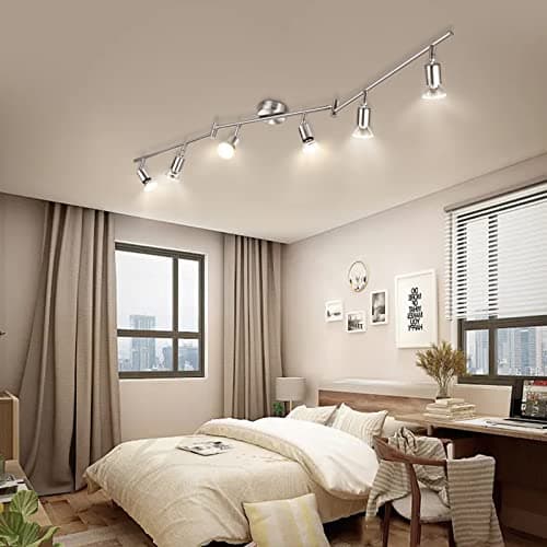 wowatt Spots de Plafond Orientable - Pivotants Plafonnier Industriel Plafonnier 6 Spots Luminaire Spot Nikel Mat Douille GU10 pour Cuisine Chambre Salon Couloir Salle à manger Sans Ampoules