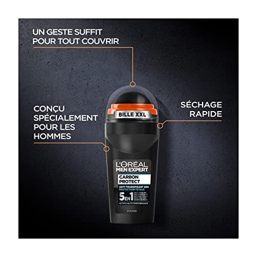 L’Oréal Paris Men Expert - Carbon Protect Ice Fresh - Déodorant Bille Spray Homme Anti-Traces - 50 ml - Lot de 6