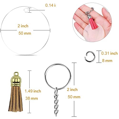 120 pièces Transparent Ronde Porte-clés, acrylique blancs ronds porte-clés, Transparents Porte-Clés Cercle, acrylique blancs porte-clés, Disques Porte-clés Kit pour DIY Porte-Clés Bijoux Accessoires