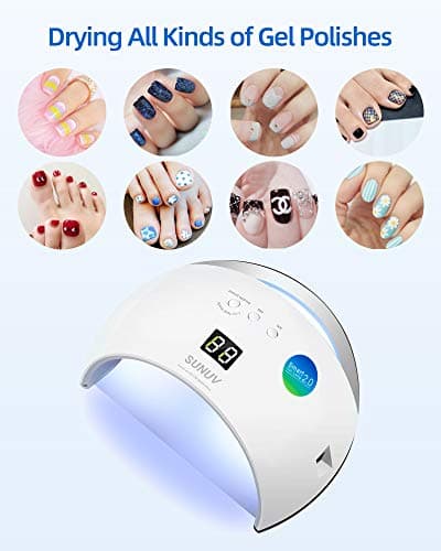 Lampe à Ongles LED 48W Séchoir UV Intelligent 2.0 pour vernis à Ongles Gel Couleur Basse Indolore en Manucure/Pédicure SUN6 Blanc