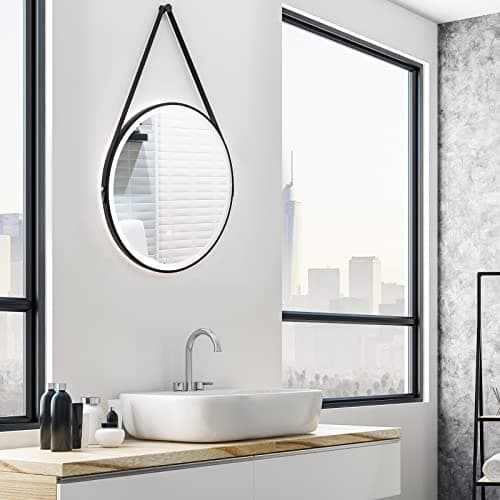 LIFEZEAL Miroir Salle de Bain Rond avec Fonction de Dégivrage, Miroir Cosmétique Mural avec Interrupteur Tactile Intelligent, Miroir Maquillage avec Lumière LED de 3 Couleurs, Diamètre 60CM, Noir