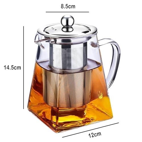 Théière en Verre avec Infuseur Amovible, Teapot Bouilloire 750 ML en Verre Borosilicate Transparente et Classique, Passoire et Couvercle en Acier Inoxydable 304