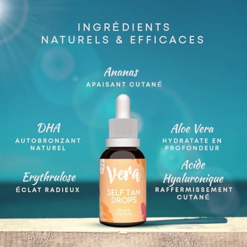 Vera® Gouttes Autobronzantes Visage | DHA & Acide Hyaluronique | Hâle Progressif & Sur-Mesure | Naturel à 99% | Sans Parfum ni Colorants | Conçu pour Peaux Pâles | 30ml | Fabriqué en Allemagne