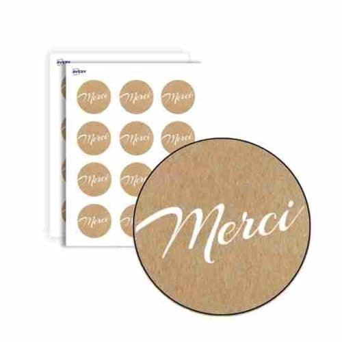 Avery - 140 Etiquettes Merci Rondes Autocollantes - 35 Mm - Papier Recyclé - Effet Kraft - 4 Planches A4 De Stickers Remerciements Pour Mariage, Artisanat Et Fêtes