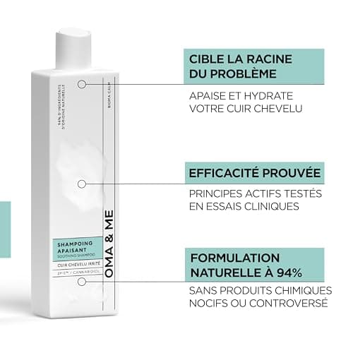 OMA & ME Shampoing Apaisant Cheveux Irrités - Calme les Démangeaisons du Cuir Chevelu et Lave en Douceur - Soin Cheveux 94% d'Ingrédients d'Origine Naturelle, Fabriqué en France - 250ml