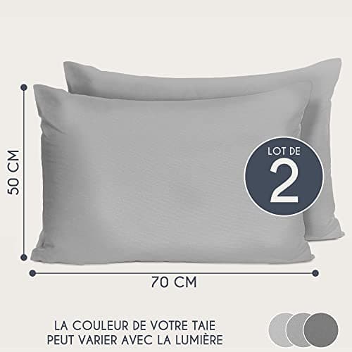 Dreamzie Taie Oreiller 50x70 Coton Renforcé (Set de 2) - Gris Clair - Tissage serré de 57 Fils/cm2 - Taie Oreiller 50 x 70 cm- Certifié Oeko Tex