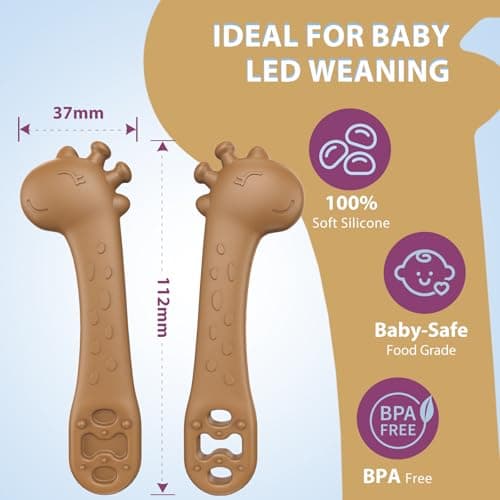 akolik Cuillère Bébé Apprentissage, Cuillère Silicone Souple, Sans BPA, Cuillères de Sevrage Pour Bébé, Cuillère de Nourrissage et de Dentition Pour Bébé dès 4 6+ Mois (‎Kaki)