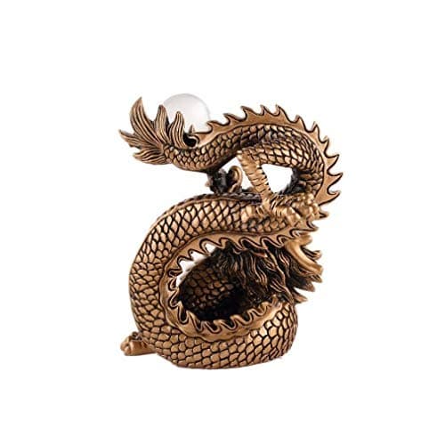 lachineuse - Figurine Grand Dragon Chinois - Statuette Dragon Feng Shui - 15 x 12 x 9,5 cm - Symbole de Protection & Bonheur - Décoration Asiatique Chinoise - pour Bureau, Maison - Coloris Doré