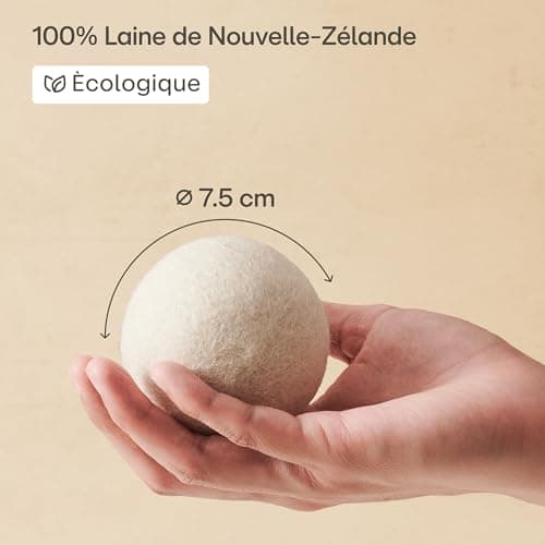 6 Boules de Séchage en Laine de Mouton Organique - Balles de Séchage pour Sèche-Linge - Boule de Sechage Réduit le Temps et Adoucit le Linge - Parfaites pour le Duvet