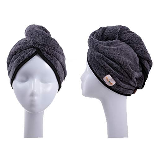 M-bestl Lot de 2 Serviettes de séchage pour Cheveux, Serviette à Cheveux en Microfibre Super absorbante avec Bouton pour sécher Rapidement Les Cheveux (Gris foncé et Gris Clair)