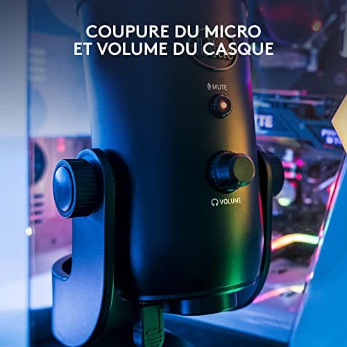 Logitech for Creators Blue Yeti Microphone USB pour Enregistrer, Streaming, Gaming, Podcast sur PC & Mac, Micro condensateur pour ordinateur portable et PC avec Effets Blue VO!CE, Plug and Play - Noir