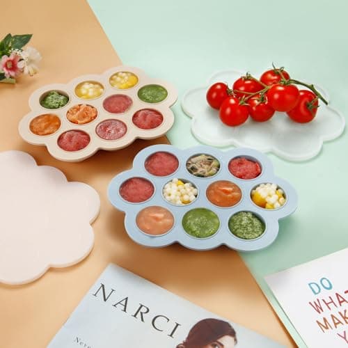PandaEar Lot de 2 Plateaux de Congélation pour Aliments pour Bébé avec Couvercles, Plateau d'Alimentation et Anneau de Dentition en Silicone, Bac à Glace pour Nourriture Maison pour Bébé
