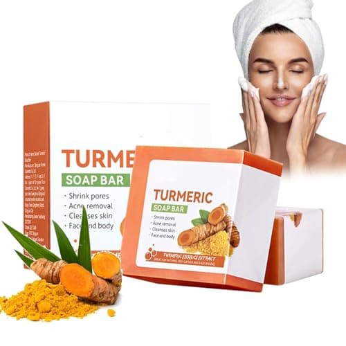 Savon Au Curcuma,Savon à L'acide Kojique,Savon Curcuma Visage,Savon Exfoliant Au Curcuma,Savon Exfoliant Au Curcuma Naturel,Barre de Savon Au Curcuma pour Visage et Corps,Nettoyage en Profondeur,100g