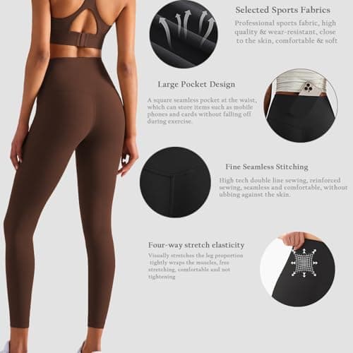 XDSP Legging de Sport Femme Pantalon de Yoga Pilates Compression Taille Haut Sculptants Push up Slim Fit Butt Lift Élastique Legging Fitnes avec Poches Tight Pantalon de Joggings Gym Running Course