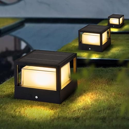 ACMHNC Borne Éclairage Extérieur Solaire, LED Borne Lumineuse Exterieure, Lampe de Jardin Exterieur Etanche Lampadaire Solaire Exterieur, Blanc Chaud, Pour Chemins Terrasse Patio, Noir
