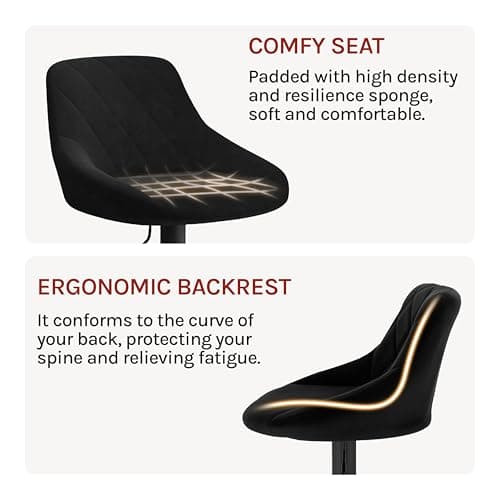 WOLTU 1 x Tabouret de Bar en Velours Hauteur réglable,Noir BH219sz-1