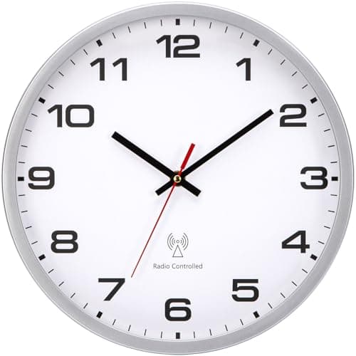 VINILITE Horloge Murale Radio Pilotée 30cm Moderne Pendule Murale à Grands Chiffres pour Salon, Cuisine, Bureau, Chambre