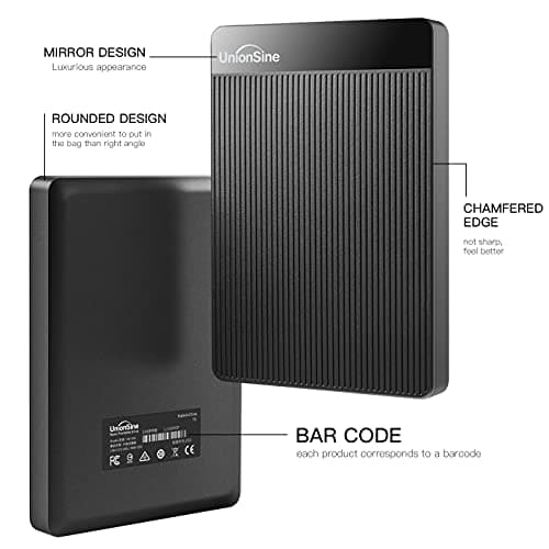 UnionSine Disque Dur Externe Portable 1To Ultra-Mince 2.5" USB 3.0, SATA, Stockage HDD pour PC, Mac, Ordinateur de Bureau, Ordinateur Portable, Wii U, Xbox, PS4 (Noir) HD2510